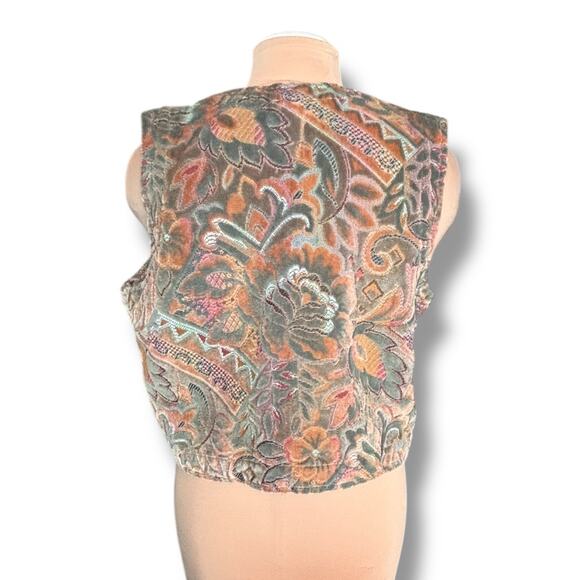 Vintage 90s Willowbend Floral Tapestry Vest Brown Rust Green Western Medium - Picture 5 of 9